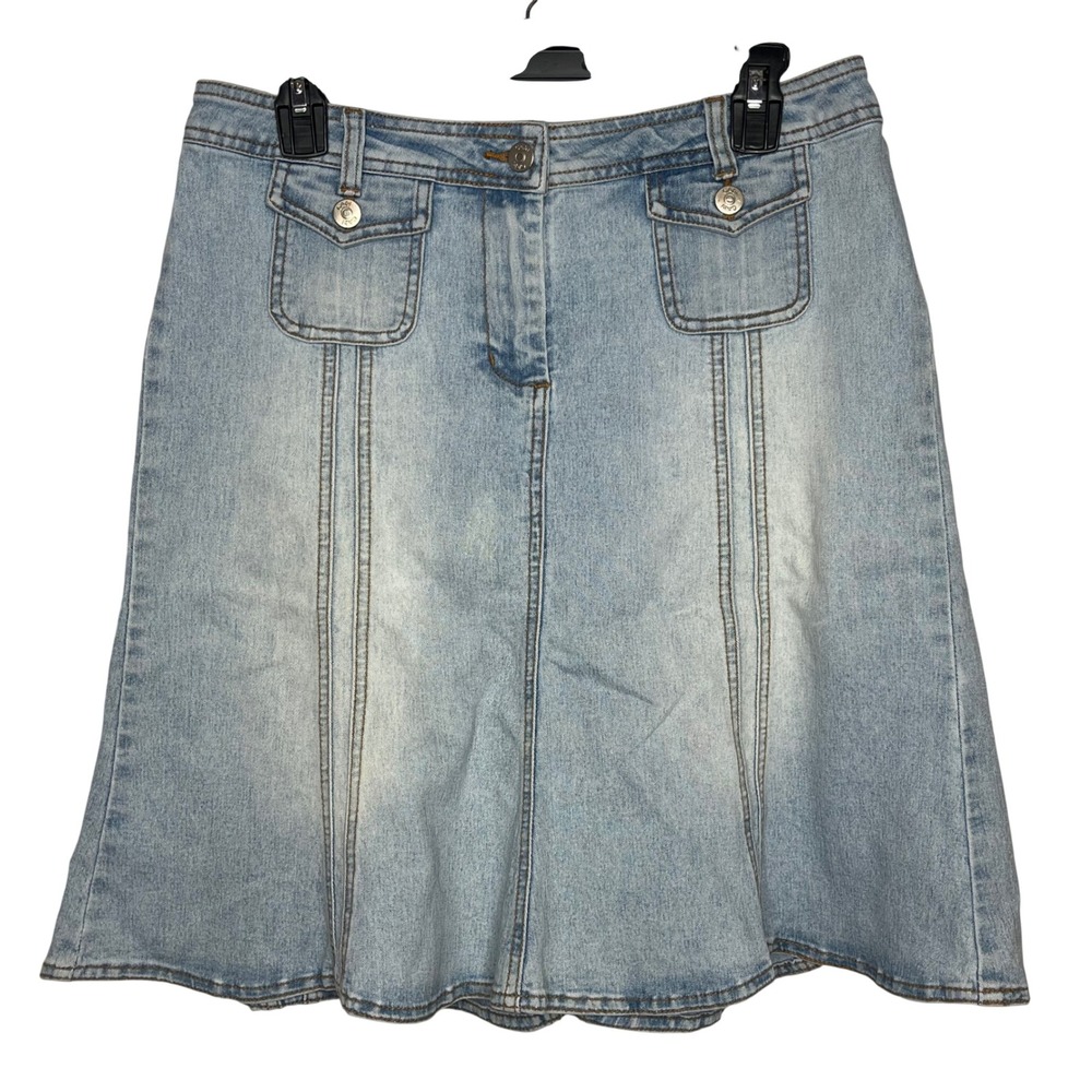 Cabi Denim Jean Skirt Size 4 Blue Light Wash A Line Paneled Utility Mini Y2K